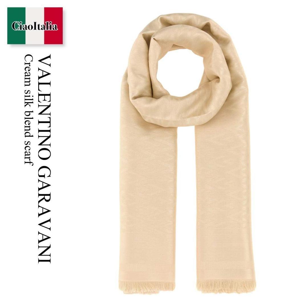 【寸法押さえる・店卸し資産境界線・早め者制覇！】 バレンチノ / Valentino Garavani Cream Silk Blend Scarf / 9W2EB104HKS / 9W2EB104HKS 581 / 9W2EB104HKS581 / えり巻き・袈裟