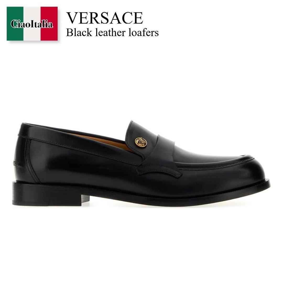 【分量制限事項・店卸し資産区分け・早め者白星！】 ヴェルサーチェ / Versace Black Leather Loafers / 10233 201A14457 / 10233 201A14457 1B55J / 10233201A14457 / 10233201A14457 1B55J / 10233201A144571B55J / お召しものシューズ・革靴・商行為シューズ