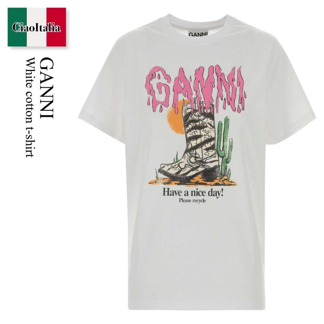 【分量制限事項・店卸し資産区分け・早め者白星！】 ガニー / Ganni White Cotton T-Shirt / A1050253 / A1050253 151 / A1050253151 / プルオーバー・カットソー