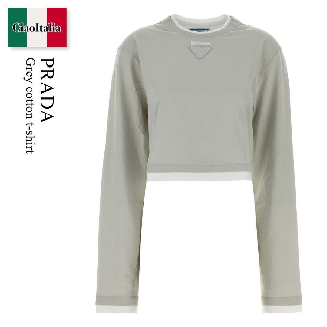 【分量制限事項・店卸し資産区分け・早め者白星！】 プラダ / Prada Grey Cotton T-Shirt / 34693S F0K44 / 34693S OOO15ZG F0K44 / 34693SOOO15ZG / 34693SOOO15ZG F0K44 / 34693SOOO15ZGF0K44 / プルオーバー・カットソー
