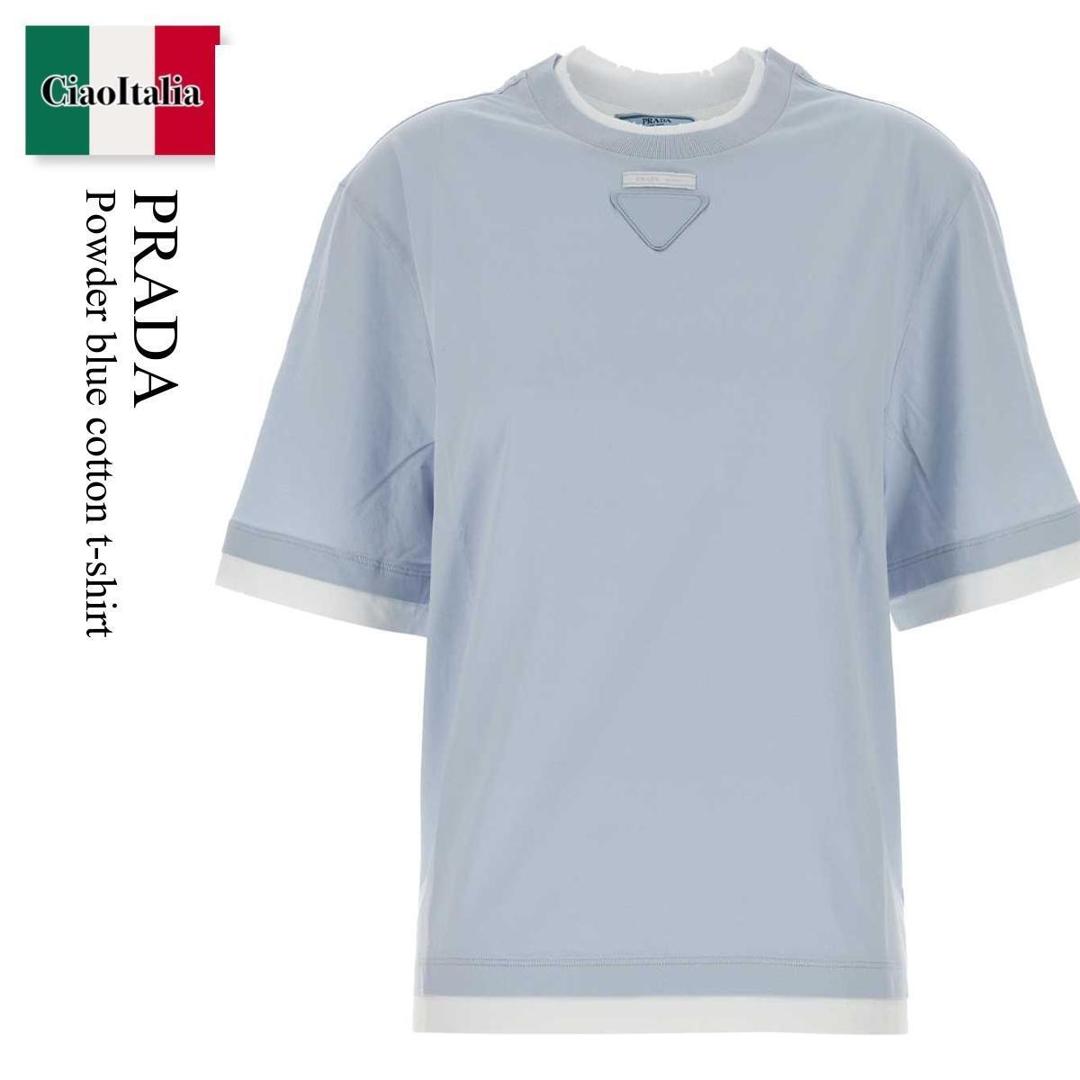 【寸法押さえる・店卸し資産境界線・早め者制覇！】 プラダ / Prada Powder Blue Cotton T-Shirt / 3579BS F0M10 / 3579BS OOO15ZG F0M10 / 3579BSOOO15ZG / 3579BSOOO15ZG F0M10 / 3579BSOOO15ZGF0M10 / ティーシャツ・カットソー