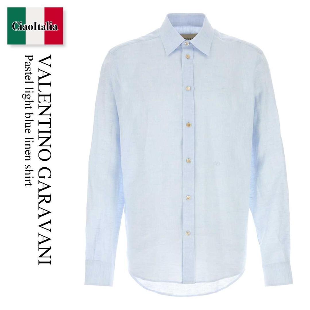 【寸法押さえる・店卸し資産境界線・早め者制覇！】 バレンチノ / Valentino Garavani Pastel Light Blue Linen Shirt / 9V3ABS81BH3 / 9V3ABS81BH3 0DV / 9V3ABS81BH30DV / プルオーバー
