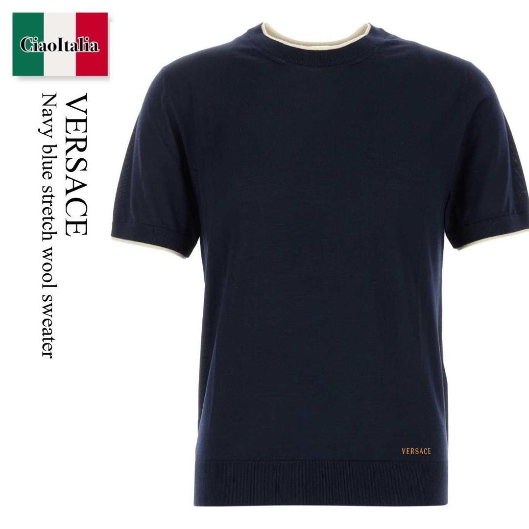 【寸法押さえる・店卸し資産境界線・早め者制覇！】 ヴェルサーチェ / Versace Navy Blue Stretch Wool Sweater / 10257 231A17823 / 10257 231A17823 1U040 / 10257231A17823 / 10257231A17823 1U040 / 10257231A178231U040 / 編み物・プルオーバー