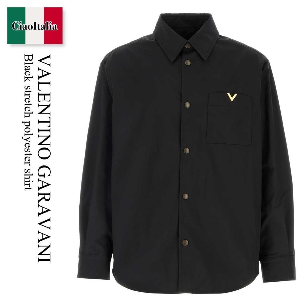【寸法押さえる・店卸し資産境界線・早め者制覇！】 バレンチノ / Valentino Garavani Black Stretch Polyester Shirt / 9V3CIO06BET / 9V3CIO06BET 0NO / 9V3CIO06BET0NO / プルオーバー