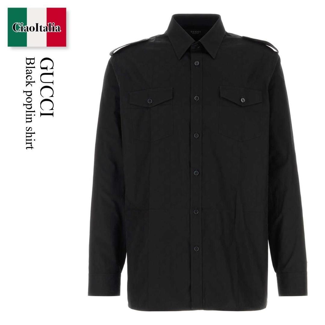【物量制限事項・店卸し資産極限点・早め者制覇！】 グッチ / Gucci Black Poplin Shirt / 871856 ZAUO8 / 871856 ZAUO8 1000 / 871856ZAUO8 / 871856ZAUO8 1000 / 871856ZAUO81000 / ティーシャツ