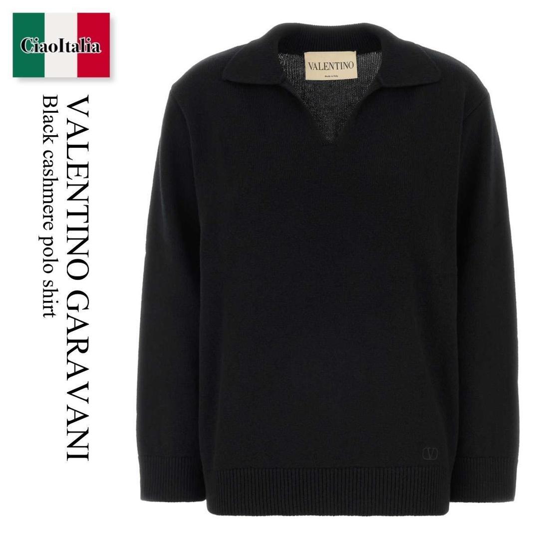 【寸法押さえる・店卸し資産境界線・早め者制覇！】 バレンチノ / Valentino Garavani Black Cashmere Polo Shirt / 9B3KC75GAEW / 9B3KC75GAEW 0NO / 9B3KC75GAEW0NO / スポーツシャツ