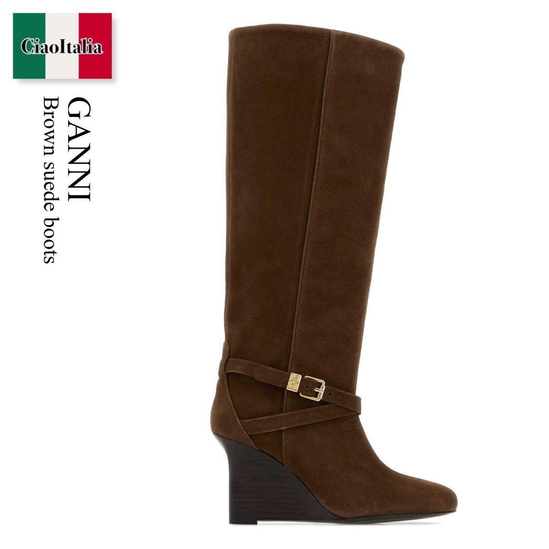 【分量制限事項・店卸し資産区分け・早め者白星！】 ガニー / Ganni Brown Suede Boots / B1010087 / B1010087 979 / B1010087979 / ロングブーツ