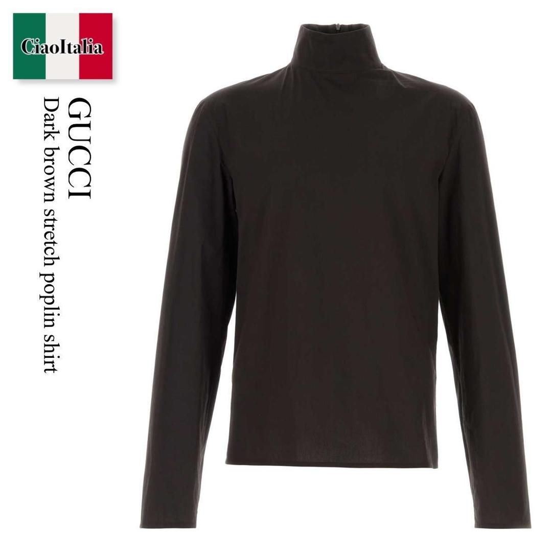 【寸法押さえる・店卸し資産境界線・早め者制覇！】 グッチ / Gucci Dark Brown Stretch Poplin Shirt / 865808 ZAUYL / 865808 ZAUYL 2518 / 865808ZAUYL / 865808ZAUYL 2518 / 865808ZAUYL2518 / プルオーバー