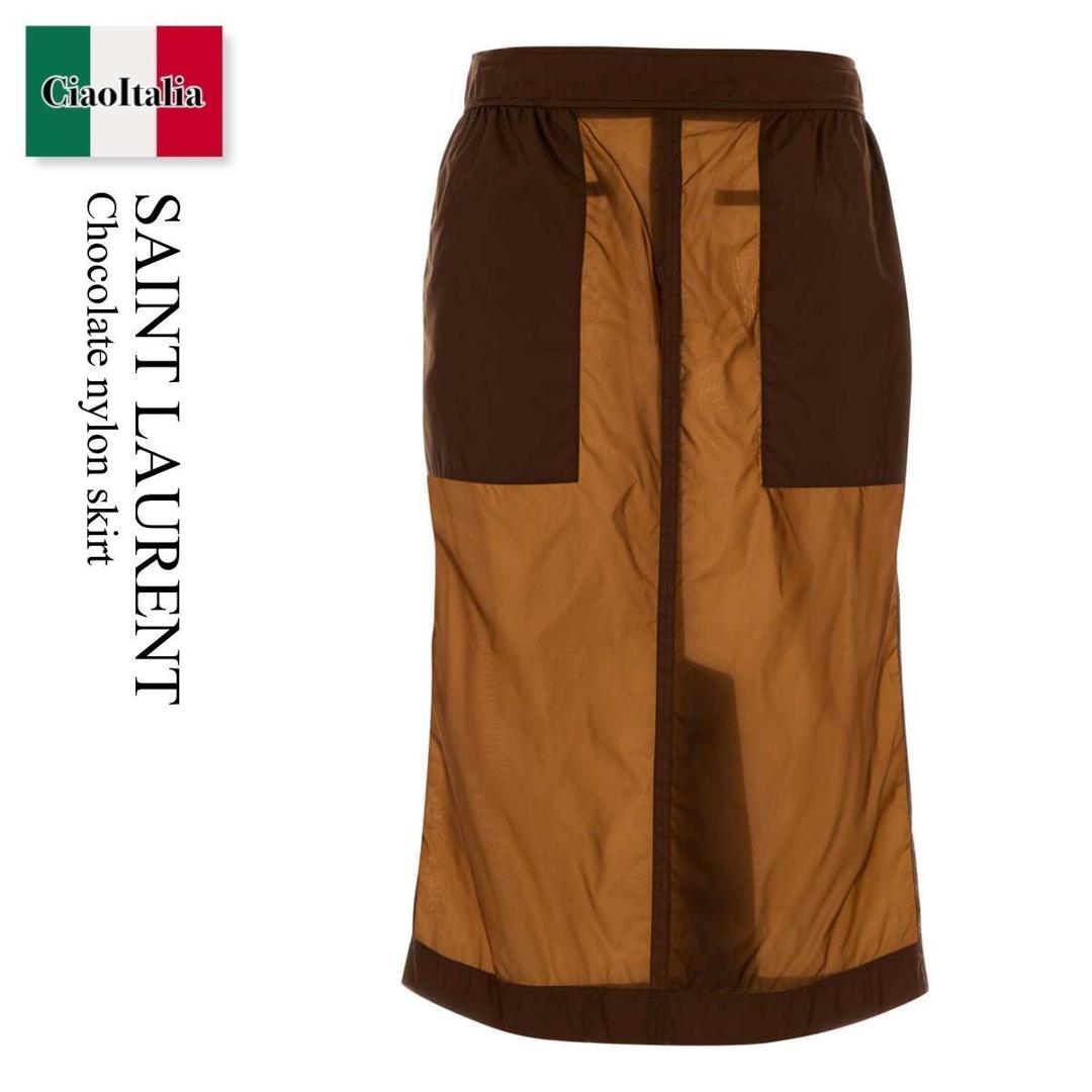 【寸法押さえる・店卸し資産境界線・早め者制覇！】 サンローラン / Saint Laurent Chocolate Nylon Skirt / 870894 Y8J40 / 870894 Y8J40 6560 / 870894Y8J40 / 870894Y8J40 6560 / 870894Y8J406560 / スコート