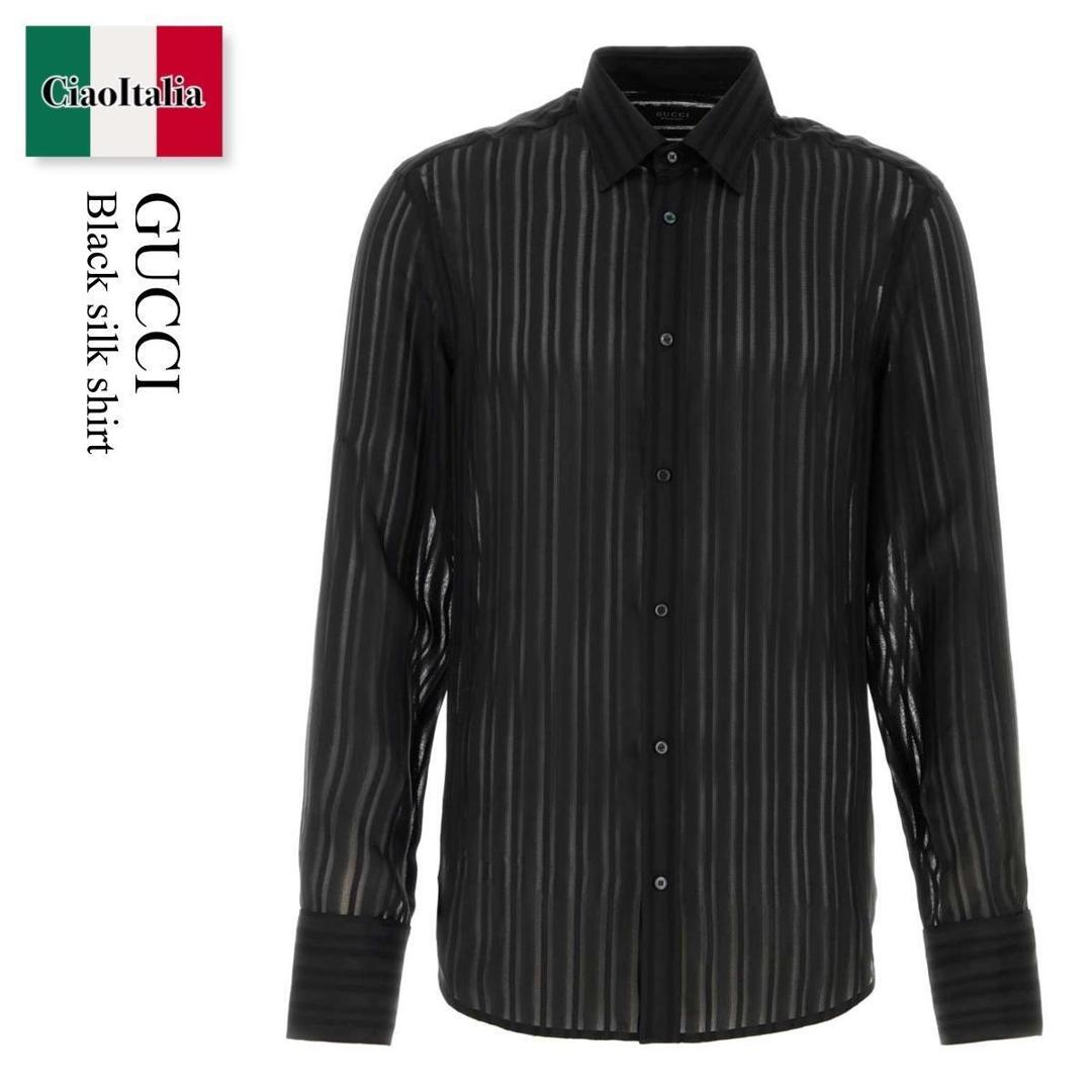 【寸法押さえる・店卸し資産境界線・早め者制覇！】 グッチ / Gucci Black Silk Shirt / 865801 ZAU2C / 865801 ZAU2C 1000 / 865801ZAU2C / 865801ZAU2C 1000 / 865801ZAU2C1000 / プルオーバー