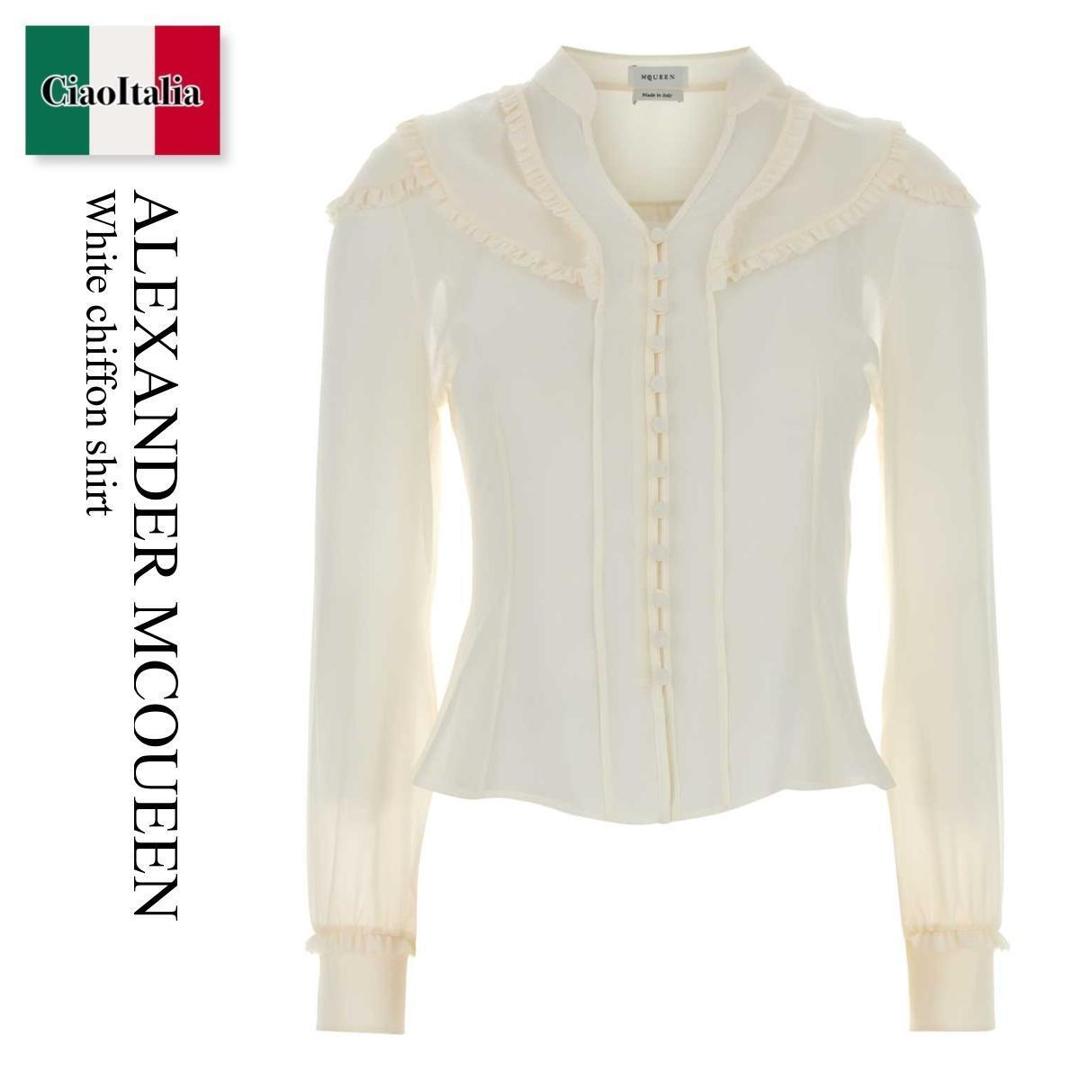 【物量制限事項・店卸し資産極限点・早め者制覇！】 アレキサンダー・マックイーン / Alexander Mcqueen White Chiffon Shirt / 865417 QBADS / 865417 QBADS 9015 / 865417QBADS / 865417QBADS 9015 / 865417QBADS9015 / トップ・ティーシャツ