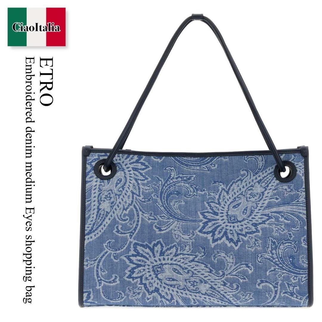 【寸法押さえる・店卸し資産境界線・早め者制覇！】 エトロ / かばん / 袋 / Etro Embroidered Denim Medium Eyes Shopping Bag / WP1D0 062AQ364 / WP1D0 062AQ364 B0025 / WP1D0062AQ364 / WP1D0062AQ364 B0025 / WP1D0062AQ364B0025 / トートバッグ