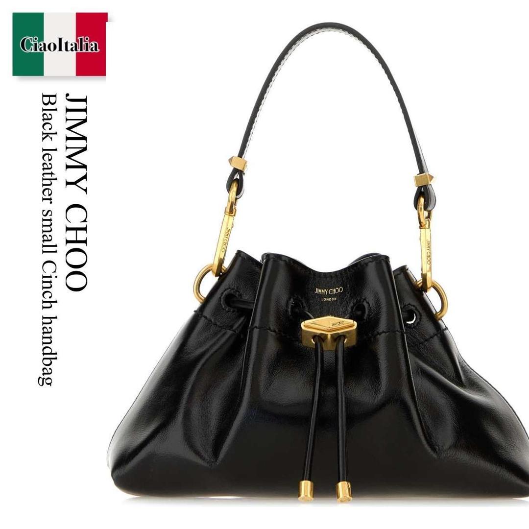 【分量制限事項・店卸し資産区分け・早め者白星！】 ジミーチュウ / かばん / 鞄 / Jimmy Choo Black Leather Small Cinch Handbag / CINCHSMALLGUV / CINCHSMALLGUV BLACKGOLD / CINCHSMALLGUVBLACKGOLD / ハンドバック