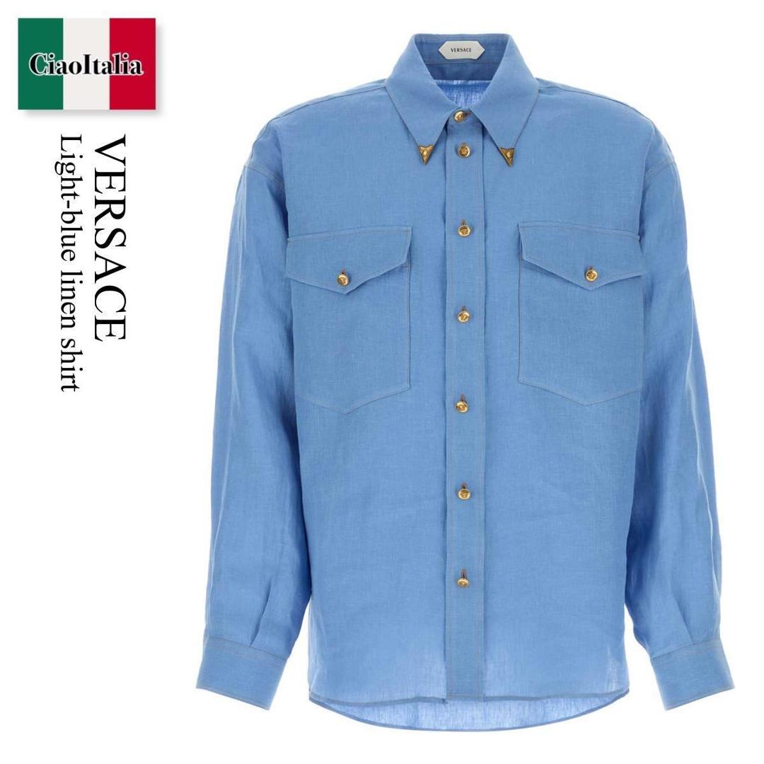 【寸法押さえる・店卸し資産境界線・早め者制覇！】 ヴェルサーチェ / Versace Light-Blue Linen Shirt / 10256 441A18546 / 10256 441A18546 1UR70 / 10256441A18546 / 10256441A18546 1UR70 / 10256441A185461UR70 / プルオーバー