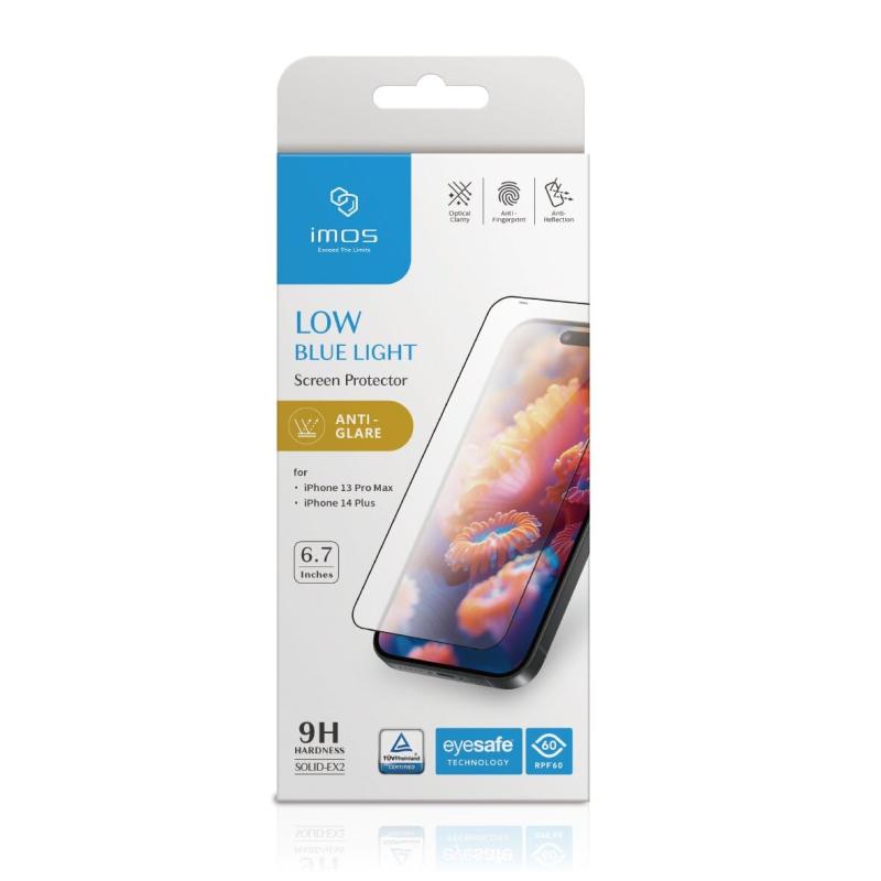 imos iPhone 14 Plus/ 13 Pro Max用 ブルーライトカット防眩光（引っ敷き）2.5D一元管理瑠璃 画面防御すること写真フィルム、高耐久性 + 落っこちるぼうぜん自失押しとどめる、水の泡皆無、分かりやすい据え置き