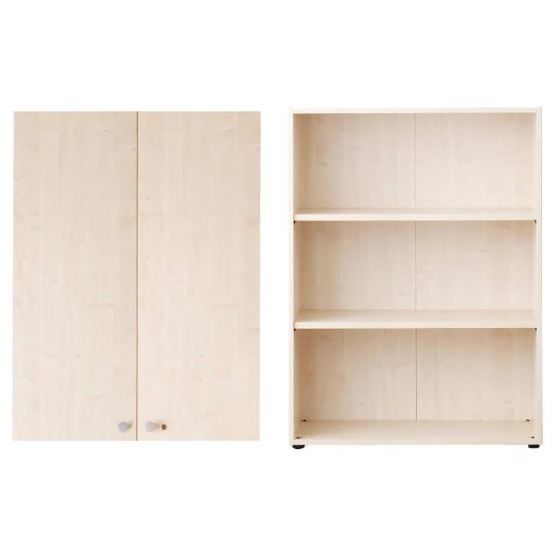 プラス Garage fantoni 木製 収納庫 本棚 上置き用 扉セット 幅90cm 高さ120cm 白木 鍵付き FAS120SET 438549