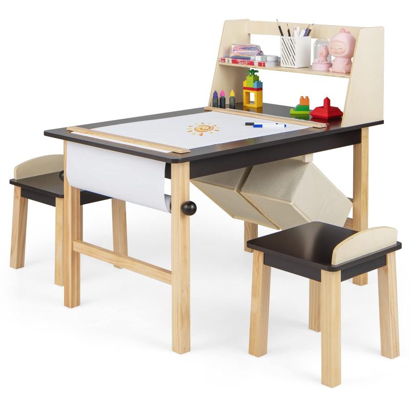 Giantex 子ども用テーブル 椅子セット 子どもテーブルセット 絵かきボード 角度調整可能 収納スペース付き 子供デスクセット キッズテーブルチェアセット 多機能 入園祝い 絵本読み 絵かき