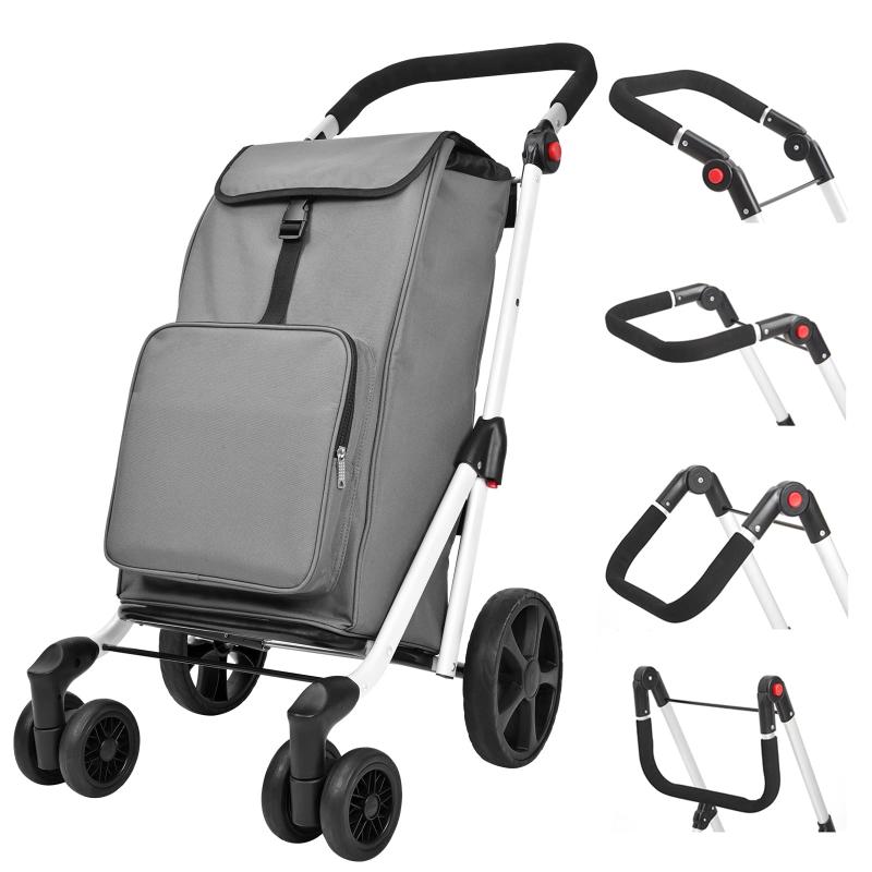 ショッピングカート 6輪 買い物カート 保冷バッグ付き ショッピングキャリー 押す引く２way 45L大容量 買い物 キャリー おしゃれ 軽量 （グレー）