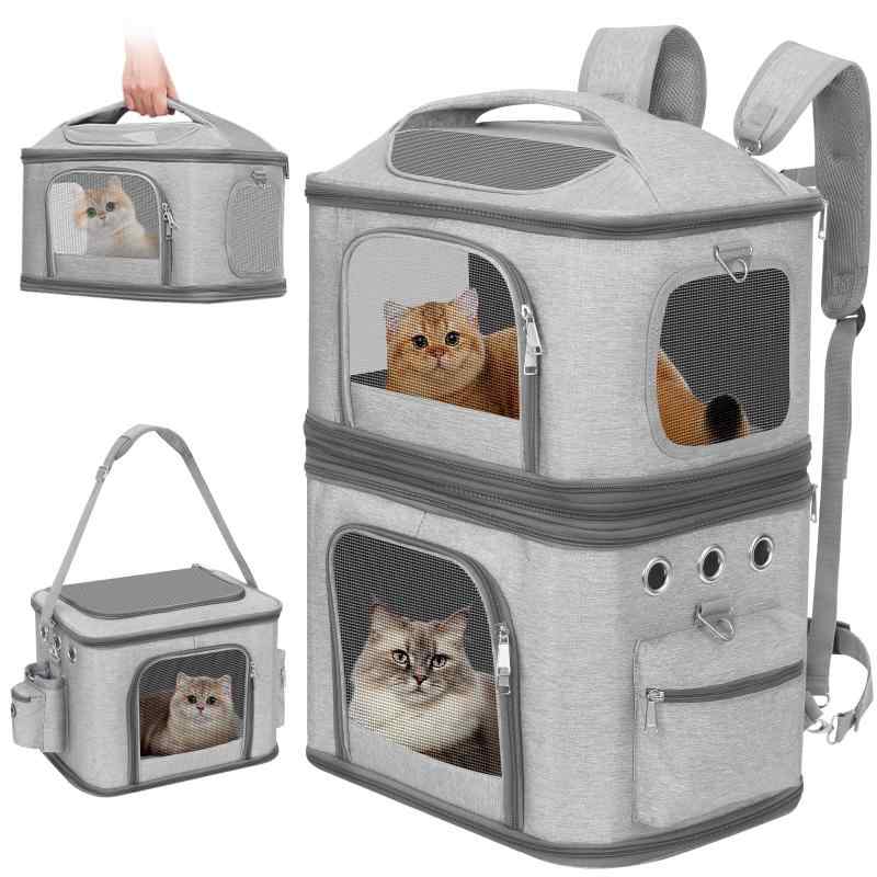 HOVONO 猫 2 匹 キャリー リュック 2段式 分離可 小型 犬 ペット ネコ の リュック ペットバッグ 特大 通気性 旅行/通院/交通機関/災害避難用|ciel-sora