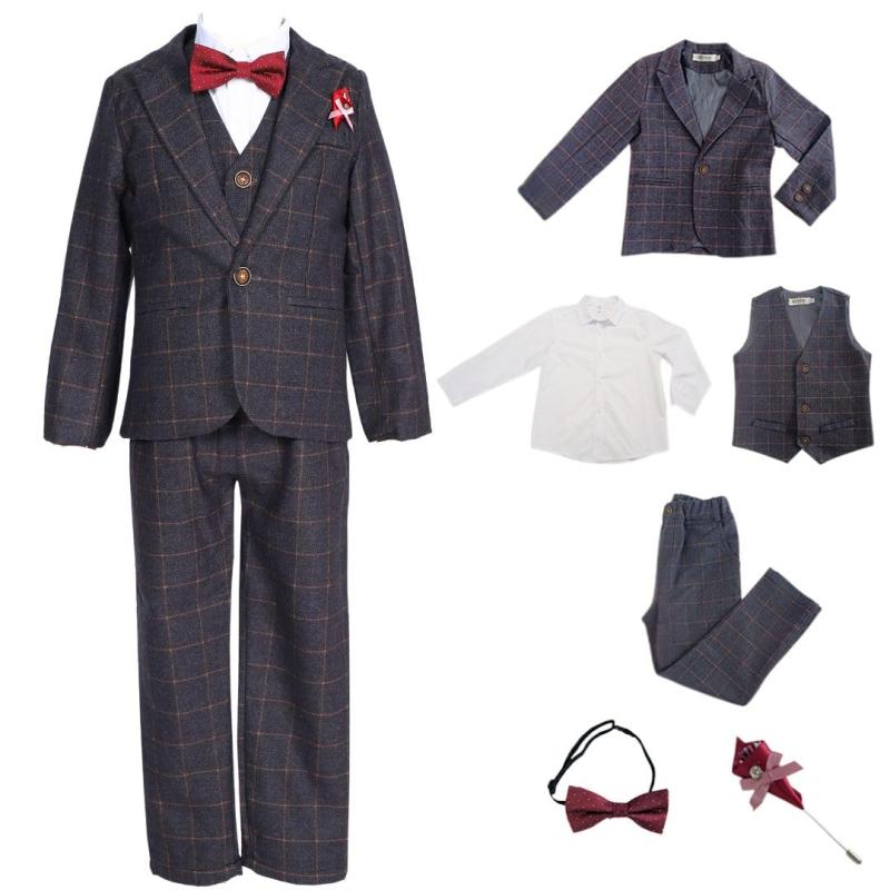 [LivKids] キッズ フォーマル スーツ 男の子 110 120 130 cm 6点セット ブルー グレー 入園式 卒園式 入学式 発表会 七五三 セットアップ ジャケット ベスト 子供服 チェック柄 6,563円