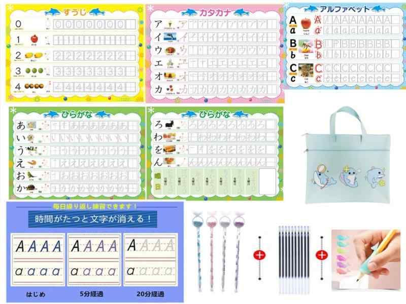 ひらがな みぞなぞり習字ボード カタカナ すうじドリル アルファベット 繰り返し練習ボード 知育玩具 書き順付練習シート ドリル（女）