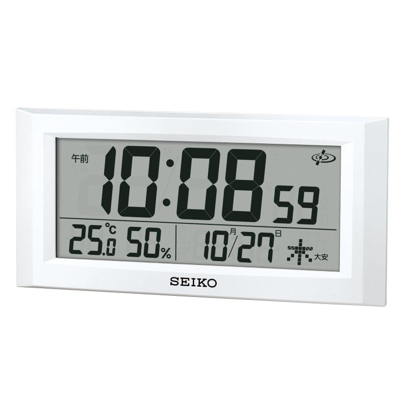 セイコークロック(Seiko Clock) セイコー クロック 掛け時計 置き時計 兼用 衛星 電波 デジタル カレンダー 温度 湿度 表示 白 パール GP502W SEIKO