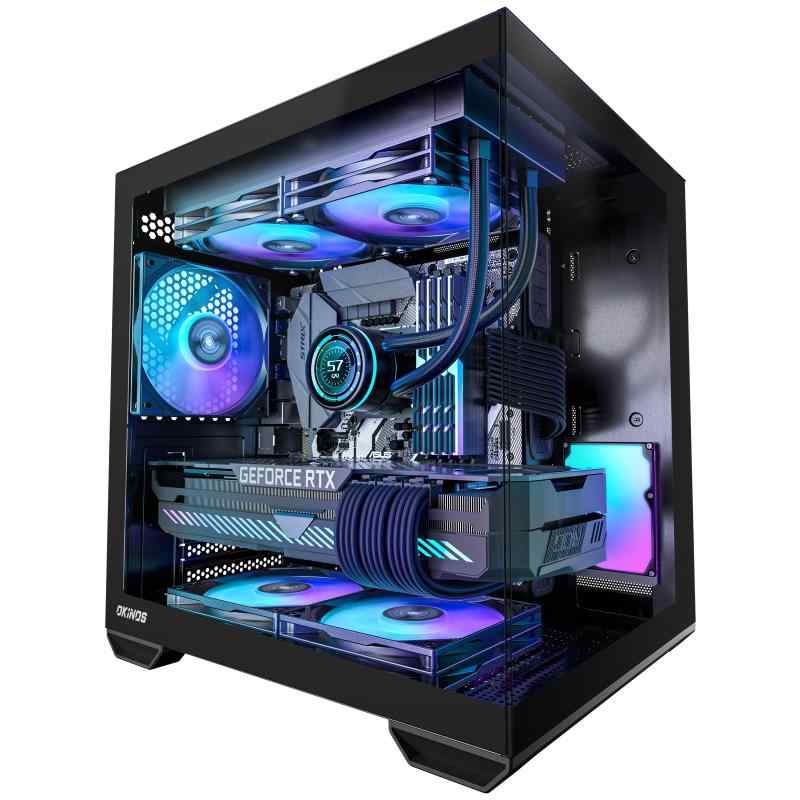 Okinos MATX PC Case, Top 240mm Radiator Support, 5 PCIe Slots for Max GPU Cooling, Extra Space for 160mm PSU & Easy Cable M