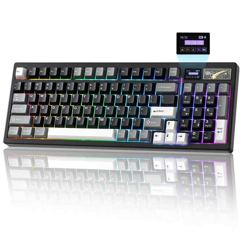 YUNZII IF99 96%レイアウト ワイヤレス ゲーミングキーボード メカニカル bluetooth/2.4G/有線 LCDスクリーン QMK/VIAプログラマブル ガスケット搭載 ホットスワップ RGB Mac/Win対応