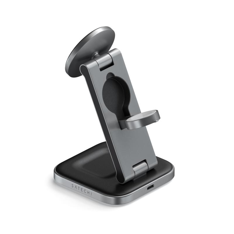 SATECHI 3 インチ 1 無線電話申し受ける器 置くだけ、Apple 用、MagSafe・Qi2 公証、15W 磁石式、折りたたみ式旅行申し受けるステイション 45W USB有線テレビ付 iPhone 17/16/15～12 続きもの、AirPods