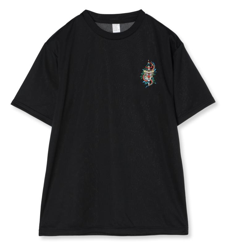 [エフスタイル] 和柄刺繍ワッペン付 UVカット･吸汗速乾 ドライTシャツ F-SD021128 ブラック