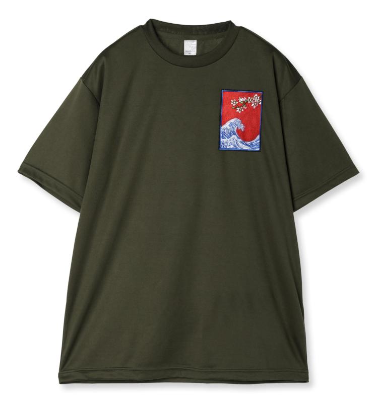 [エフスタイル] 和柄刺繍ワッペン付 UVカット･吸汗速乾 ドライTシャツ F-SD021127 アーミーグリーン