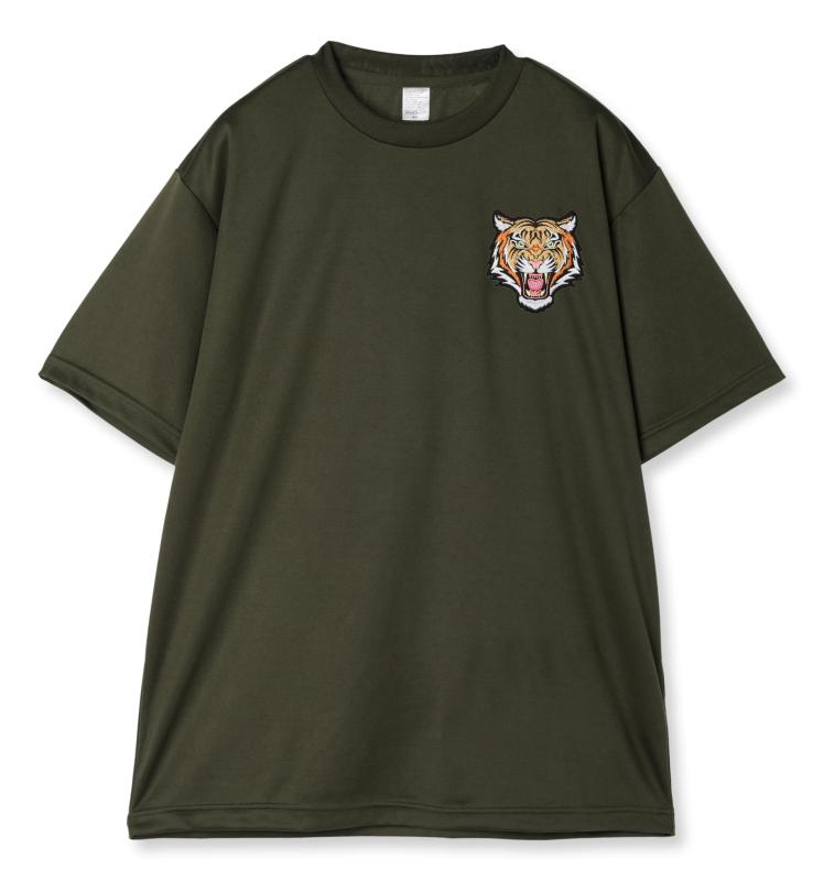 [エフスタイル] 和柄刺繍ワッペン付 UVカット･吸汗速乾 4.4オンス ドライTシャツ アーミーグリーンF-SD021127-アーミーグリーン/LL-ベンガルトラ(43)