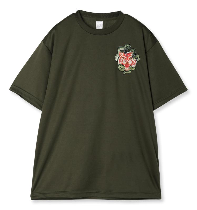 [エフスタイル] 和柄刺繍ワッペン付 UVカット･吸汗速乾 ドライTシャツ F-SD021127 アーミーグリーン