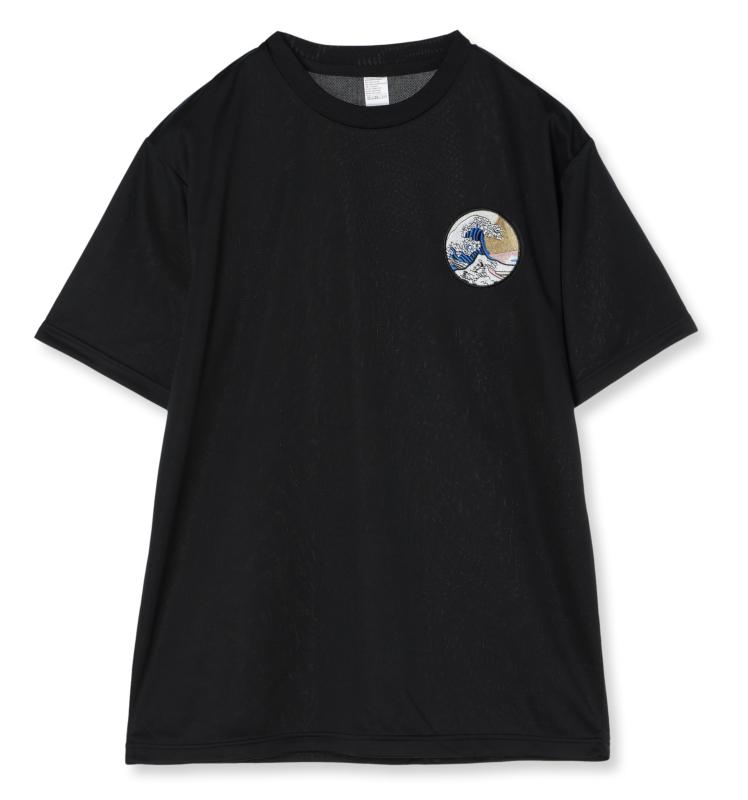 [エフスタイル] 和柄刺繍ワッペン付 UVカット･吸汗速乾 ドライTシャツ F-SD021128 ブラック
