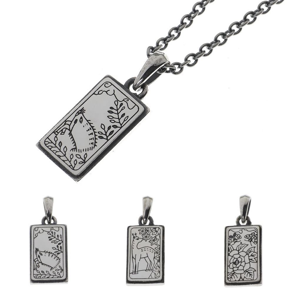 楽天市場】シルバー925 猪 鹿 蝶 プレート ペンダント トップ