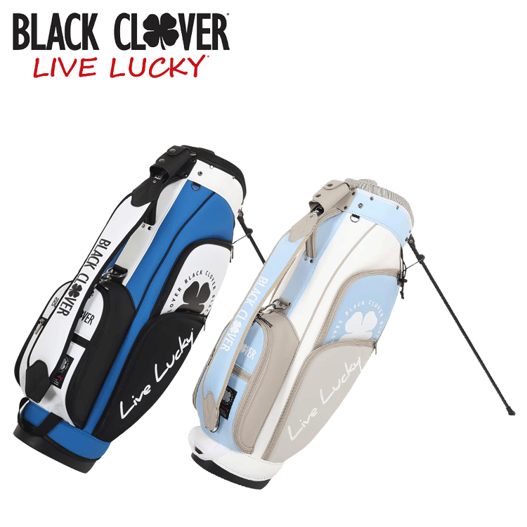 ま*ん様 Black Clover キャディバッグ ホワイト ブラッククローバー BLACK CLOVER ゴルフ キャディバッグ 9.0型
