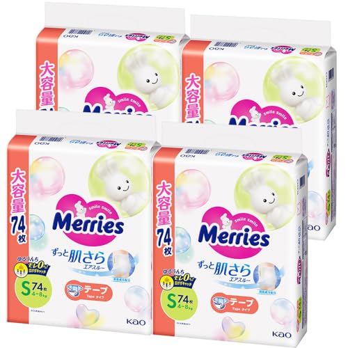 【磁気テープ S大いさ】メリーズさらさら大気圏スルー (4~8kg)296枚 (74枚×4) [容れもの品]