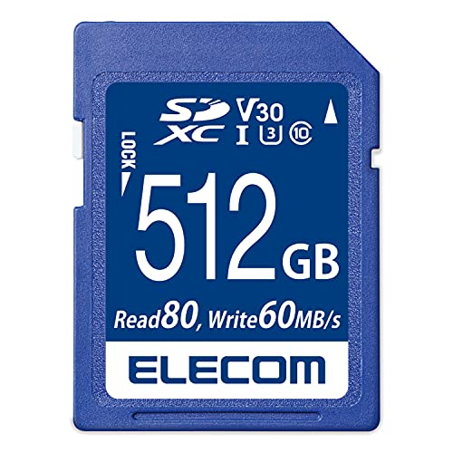 エレコム SDカード 512GB SDXC ビデオスピードクラス対応 UHS-I U3 80MB/s データ復旧サービス付 MF-FS512GU