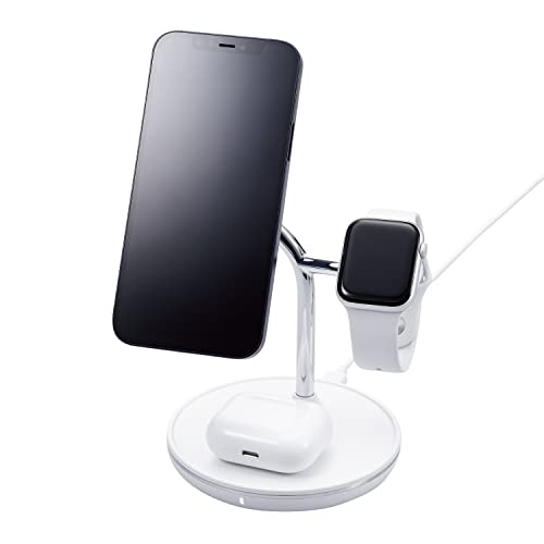 エレコム 無線電話申し受ける器 3インチ1 3台等しく申し受ける [Magsafe相応うのiPhone/Apple Watch/AirPods] 磁石内蔵