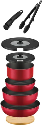 サーモス デュラブルシリーズ 取っ手のとれるフライパン9点セットAA IH対応 レッド KSA-9A R