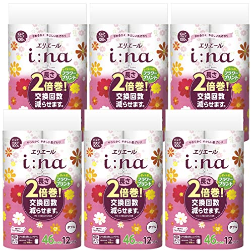 エリエール トイレットペーパー i:na(イーナ) フラワープリント 2倍巻き 46m×72ロール (12ロール×6パック) ダブル パルプ10