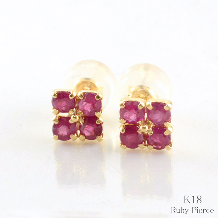 【10%OFFクーポン配布中】 18金 ピアス ルビー k18 イエローゴールド スタッドピアス レディースピアス 18k パワーストーン シンプル 記念日 プレゼント 誕生石 7月 母の日 誕生日