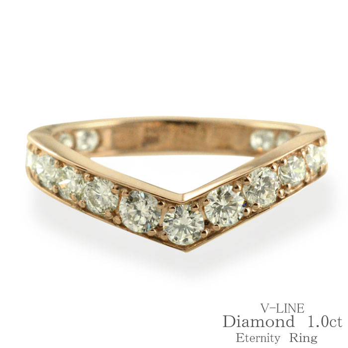 【10%OFFクーポン配布中】 k18 リング ダイヤモンド 1.00ct エタニティリング ふちあり 指輪 18金 ピンクゴールド ハーフエタニティ 18k ゴールド ダイヤ ライン 1ct レディース V字 K18PG 豪華 Vライン マリッジリング ゴージャス 記念日 母の日 誕生日