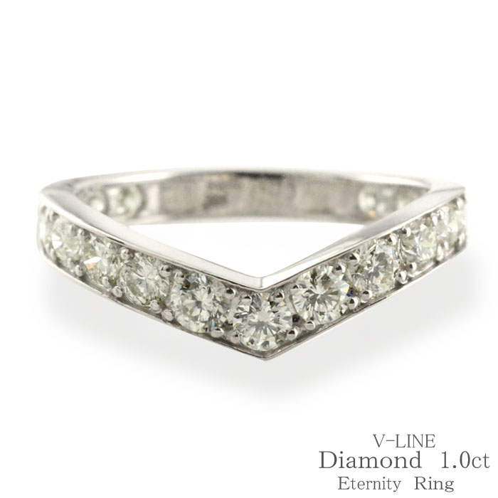 【10%OFFクーポン配布中】 k18 リング ダイヤモンド 1.00ct エタニティリング ふちあり 指輪 18金 ホワイトゴールド ハーフエタニティ 18k ゴールド ダイヤ ライン 1ct レディース V字 K18WG 豪華 Vライン マリッジリング ゴージャス 記念日 母の日 誕生日