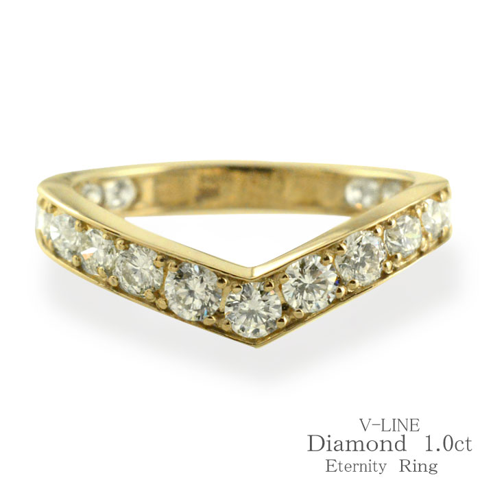 k18 リング ダイヤモンド 1.00ct エタニティリング ふちあり 指輪 18金 ハーフエタニティ 18k ゴールド ダイヤ ライン 1ct レディース V字 K18YG 豪華 Vライン マリッジリング ゴージャス 記念日｜シエロブルー