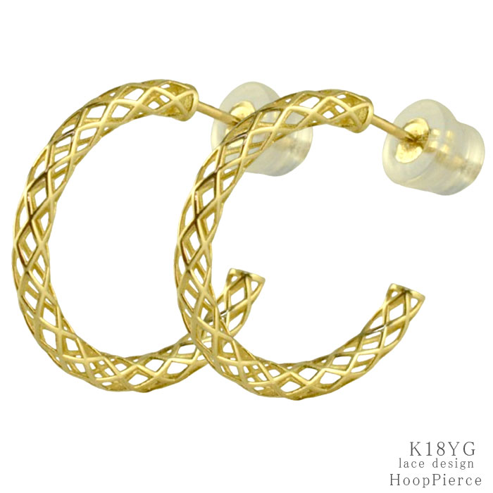 18金 フープピアス レディース K18 ゴールド 幾何学 透かし模様 軽い 一周デザイン 上品 シンプル 18k イエローゴールド ゴールドピアス ジュエリー プレゼント ギフト 人気 おしゃれ 普段使い 軽量 エレガント感 プレゼント 華奢 かわいい おしゃれ 誕生日 贈り物｜シエロブルー
