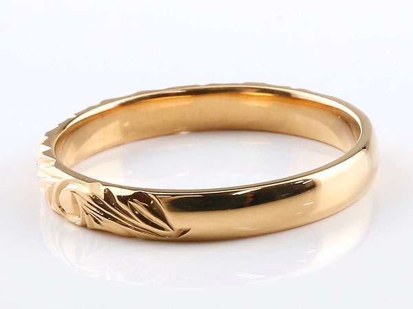 オンラインショップ K18 リング メンズ ハワイアンジュエリー ハワイアン ピンクゴールド シンプル ストレート 甲丸 地金リング 彫金 手彫り 結婚 指輪 波 ハンドメイド 18k 18金 3mm ハワイ スクロール Fucoa Cl