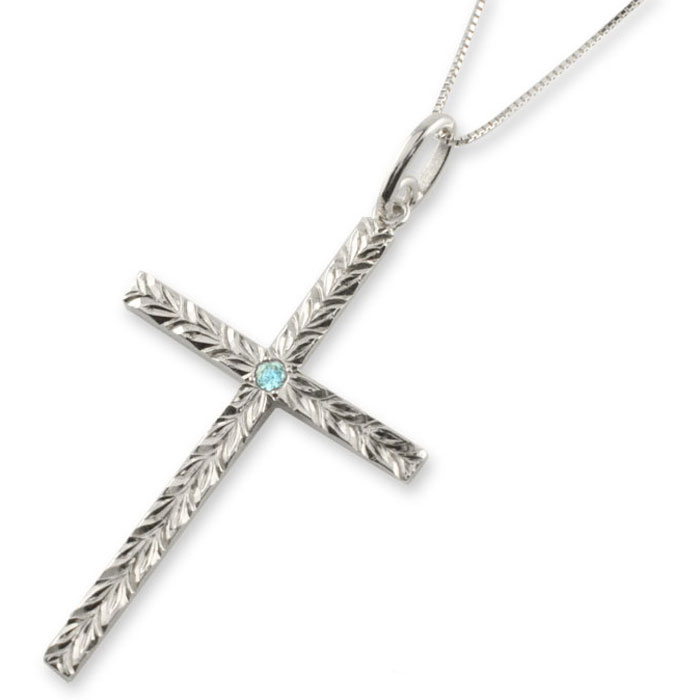 【ポイント10倍】 k18 ネックレス ハワイアンジュエリー クロス ゴールド 18k 18金 ホワイトゴールド マイレ ブルートパーズ ハワイアン 彫金 ペンダント 天然石 誕生石 十字架 葉 母の日 誕生日