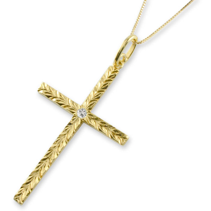 【ポイント10倍】 k18 ネックレス ハワイアンジュエリー クロス ゴールド 18k 18金 イエローゴールド マイレ ダイヤモンド ハワイアン 彫金 ペンダント 天然石 誕生石 十字架 葉 母の日 誕生日