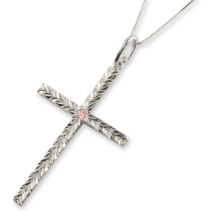 【ポイント10倍】 k18 ネックレス ハワイアンジュエリー クロス ゴールド 18k 18金 ホワイトゴールド マイレ ピンクトルマリン ハワイアン 彫金 ペンダント 天然石 誕生石 十字架 葉 母の日 誕生日